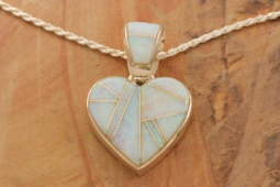 Calvin Begay Fire and Ice Opal Sterling Silver Heart Pendant